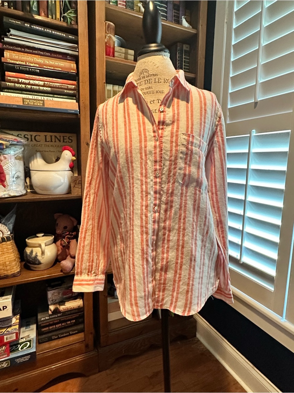 Jones & Co Striped Linen Shirt - Coral and White